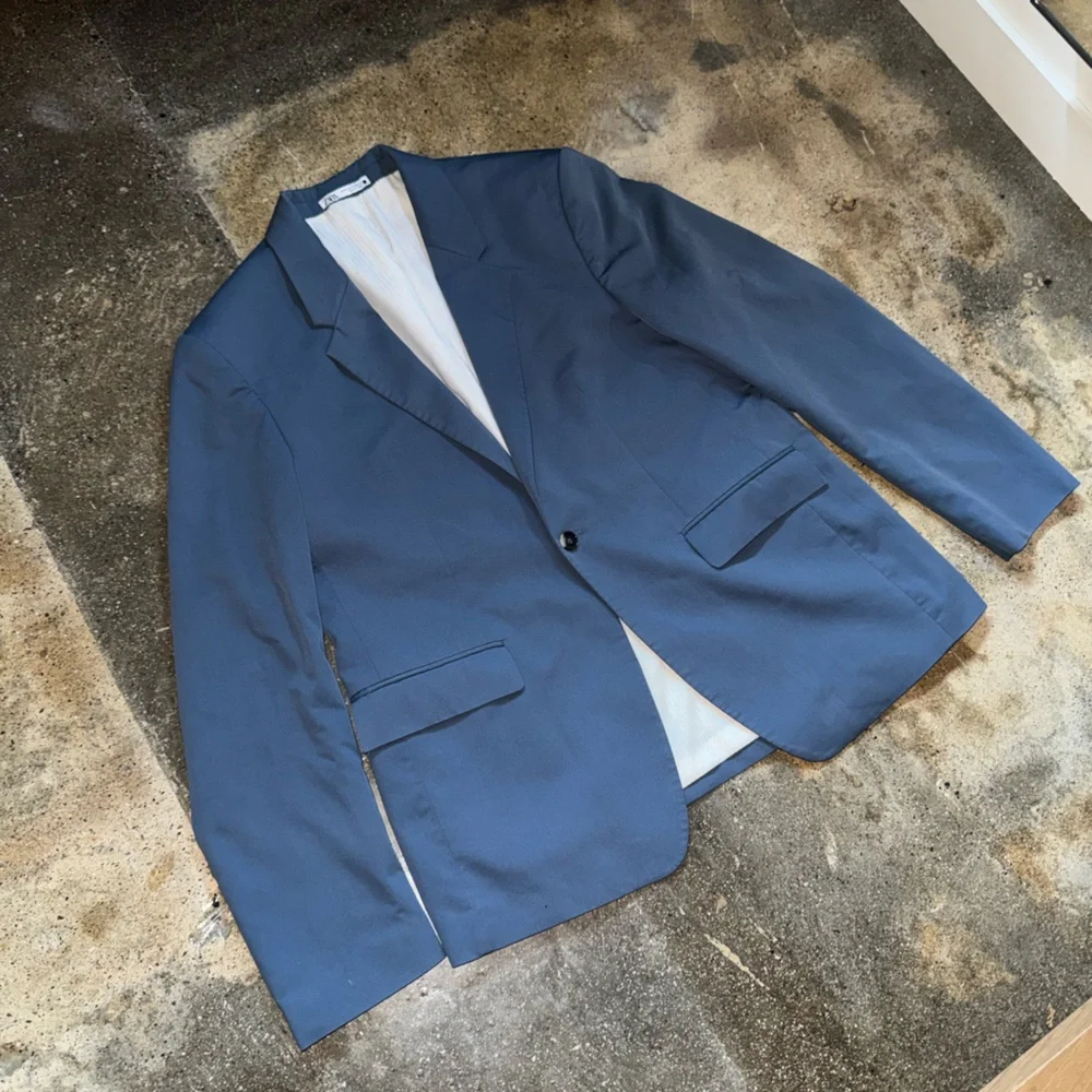Zara Blue Men's Single-Button Suit Jacket